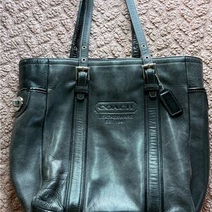 Vintage Coach Leather Tote Bag Black Large Shoulder Bag Classic Everyday Purse